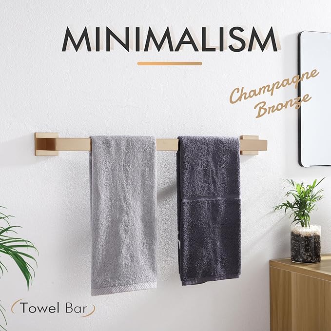 KOKOSIRI 20-Inch Towel Holder for Bathroom Kitchen Towel Bars Wall Mount SUS304 Stainless Steel Towel Rack, Champagne Bronze B4003CPG-L20