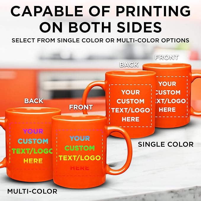 Custom Ceramic Coffee Mugs 11 oz. Set of 50, Personalized Bulk Pack - Coffee cup set, Iced coffee cup, Gaming mug - Orange