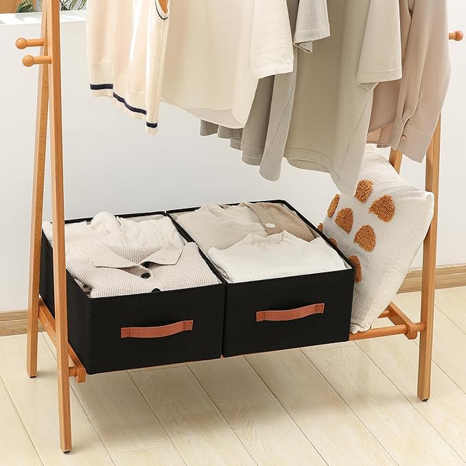 linen closet organizers and storage, 3 Pack Large Storage Baskets, Washable, Clothing Storage Bins with Handle, Closet Organizer for Storage Sweater,Sheets (Black, 18쩍"x13쩍"x8쩍")