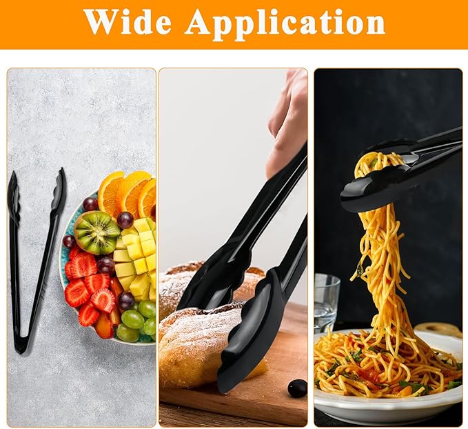 30 Pcs Black Plastic Serving Tongs, 8.5 Inch, Heavy Duty Reusable, Ideal for Buffets, BBQ, Weddings, Catering, Party