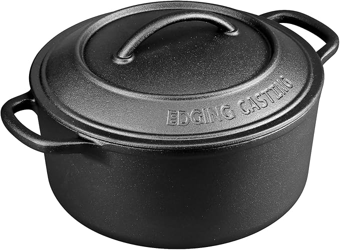 Pre-Seasoned Cast Iron Dutch Oven Pot with Lid Dual Handle, Sourdough Bread Baking Pots竊?Round 5 Quart, Black