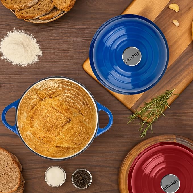Dutch Oven for Bread Baking, 5.4 Quart Dutch Enameled Cast Iron Bread Oven, Dutch Oven for Sourdough Bread Baking, Oven Safe up to 500째 F, 25 cm Blue