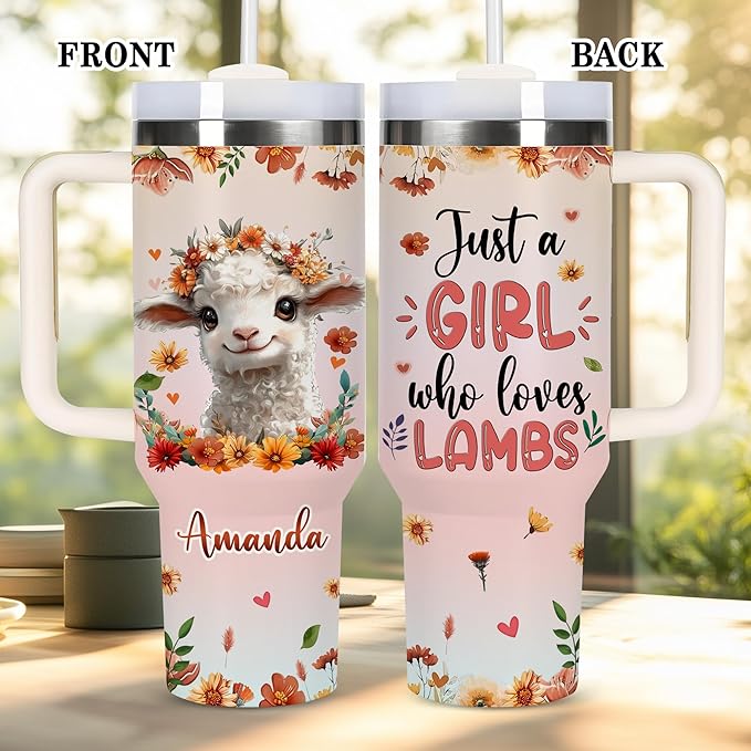 Personalized Cute Lamp Cup - Mother's Day Birthday Gift For Animal Lovers - Just A Girl Who Loves Lamp Tumbler 40oz With Custom Name - Pet Lover Gifts For Women, Her