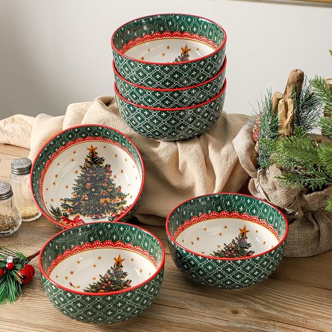glowworm Christmas Cereal Bowls, 26 Oz Soup Bowls Set of 6 for Kitchen, Bowls Set for Rice, Oatmeal, Dessert, Dishwasher & Microwave safe