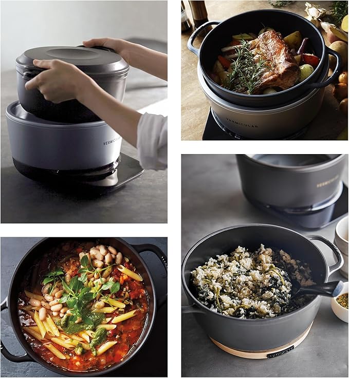 Vermicular Musui?밙amado (RICEPOT) | Cast Iron Induction Cooker | Precision Multicooker | Japanese Rice Cooker | Slow Cooker | Non-Toxic Enameled Cast Iron Pot | Matte Black & Silver | US Model (120V)