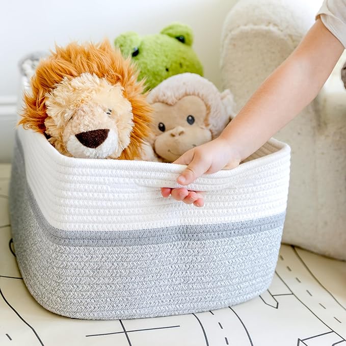 NaturalCozy Storage Baskets 16.8?쓝13?쓝7.6??Cotton Rope Woven Baskets for Organizing 3-Pack | Toy Storage Bins | Basket for Shelves, Laundry, Blanket, Clothes, Closet, Kitchen, Bathroom, Gifts