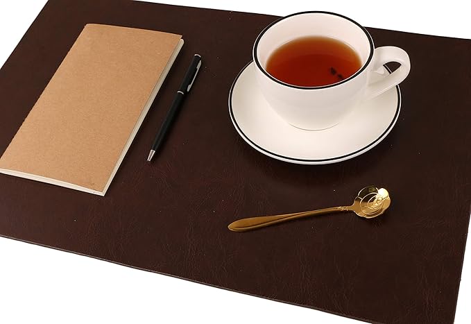 Faux Leather Placemats, Set of 8 PU Table Mats, Easy to Clean, Heat & Stain Resistant for Office Conference Table,Dinging Home Decor F Dark Brown