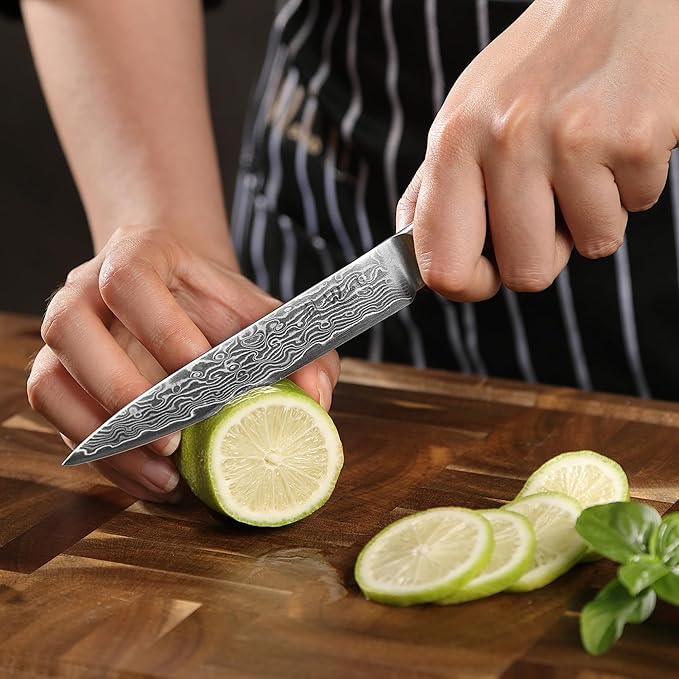 Wakoli EDIB Pro Damascus Universal Knife ??Japanese Style Kitchen Knife | 4.7-Inch Genuine Damascus Steel Blade with VG10 Core | Ergonomic Pakkawood Handle | Professional Cooking Tool