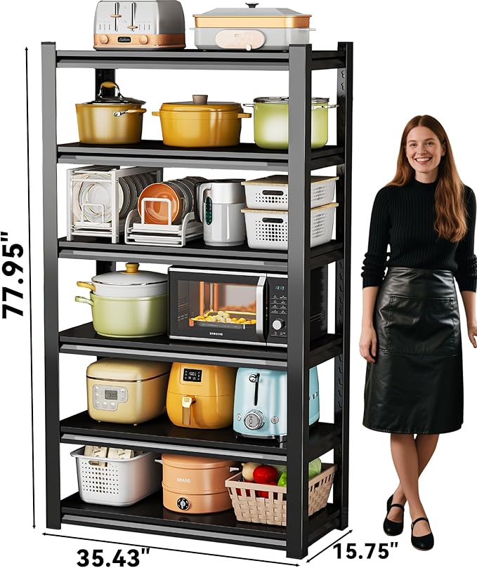 Kitchen shelfFive-layer Thickened Storage Rack??7.95횞35.43횞15.75 inch Load capacity 500lbs per layer Can be freely assembled Anti-corrosive design Commercial storage racks for kitchen, garage. Garden.