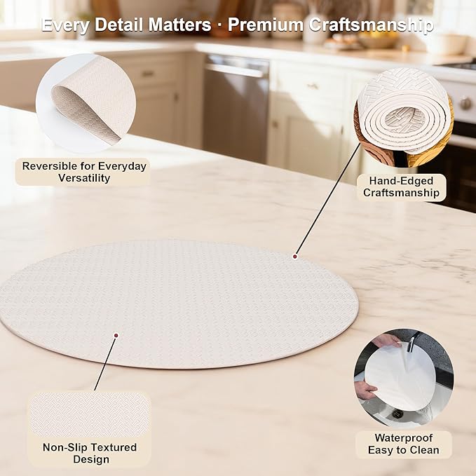 PROMATTOO Round Faux Leather Placemats Set of 6 – 13 Inch Vinyl Mats, Heat Resistant, Non Slip, Wipeable & Washable, Easy to Clean Dining Table Decor for Kitchen & Holiday Gatherings（Ivory White）