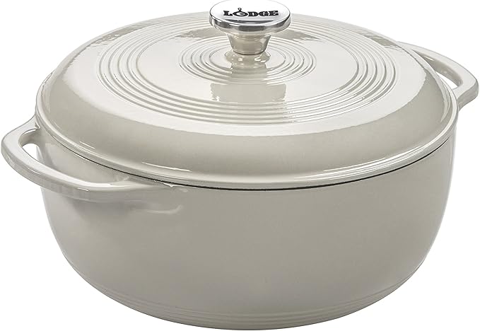 Lodge 3 Quart Enameled Cast Iron Dutch Oven with Lid ??Dual Handles ??Oven Safe up to 500째 F or on Stovetop - Use to Marinate, Cook, Bake, Refrigerate and Serve ??Oyster White