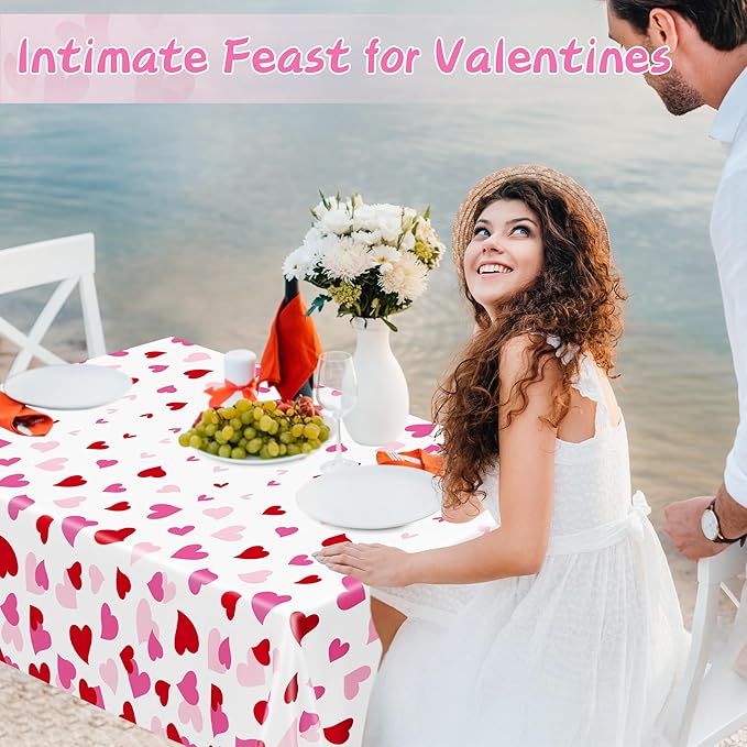 12 Pack Valentines Plastic Tablecloth, 54" x 108" Valentines Decorations, Heart Disposable Red Pink Galentine Tablecloths Love Party Favors, Love Decorations Table Decor for Birthday Party Supplies