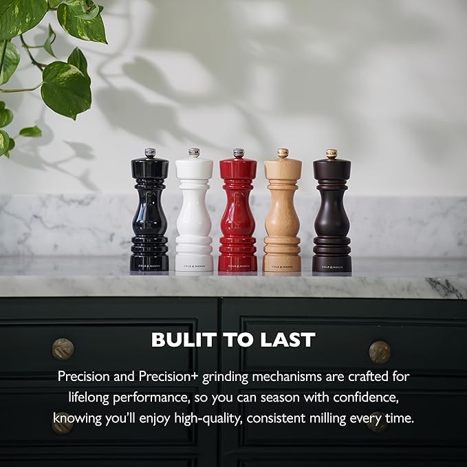 Cole & Mason London Refillable Spice Mill - Kitchen & Home Accessory - Table Black Pepper Grinder - Pepper Mill with Carbon Steel Mechanism - 7", Black Gloss