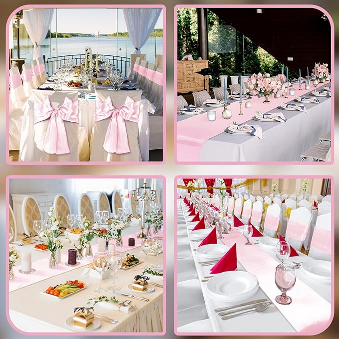Bencailor 24 Pcs Blush Pink Satin Table Runner Bulk 12 x 108 Inches Long Table Runners Bright Smooth Fabric Tablecloth for Wedding Banquet Birthday Valentines St Patrick's Day Party Decorations