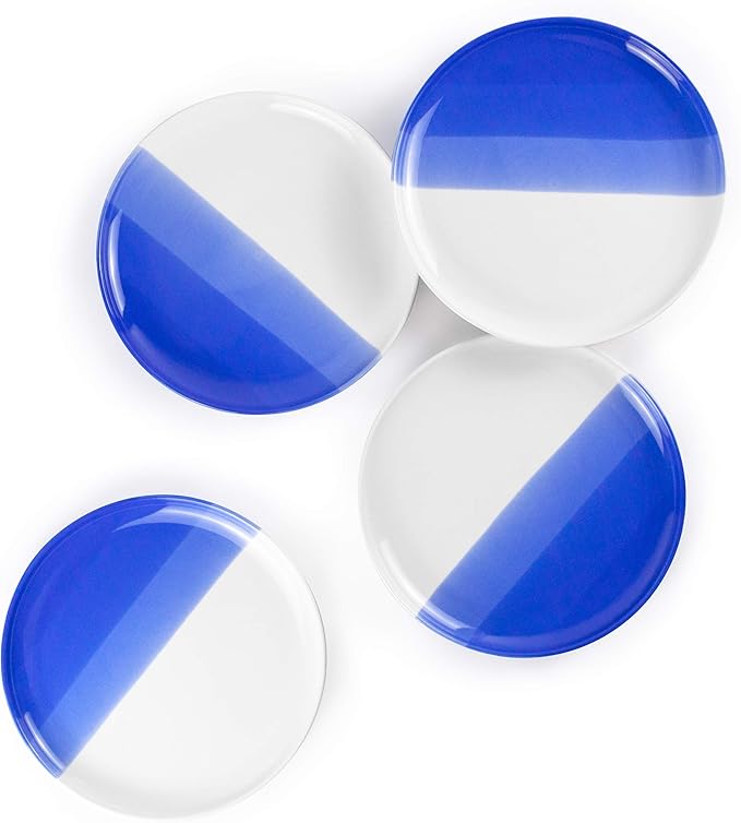 Ombre Dessert Plates Oia Blue - 8 inch Porcelain Plates Set - Appetizer, Ceramic, Salad Plates Set of 4 - Ombre Dinnerware Collection