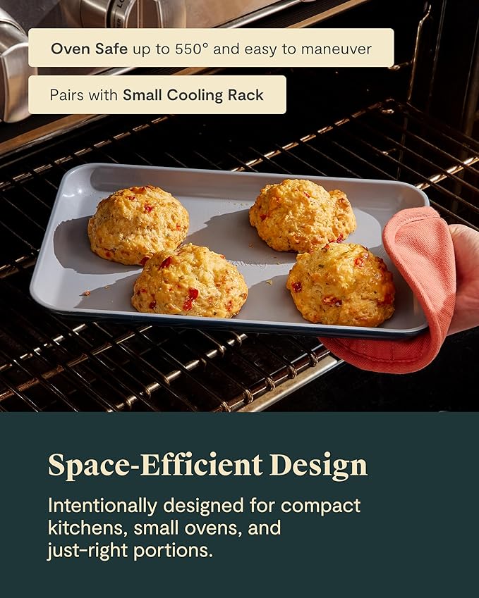 Caraway Nonstick Ceramic Small Baking Sheet (9x13?? ??Non-Toxic, PTFE & PFOA Free ??Oven Safe ??Aluminized Steel Core ??Mini Sheet Pan for Baking, Roasting & More - Navy