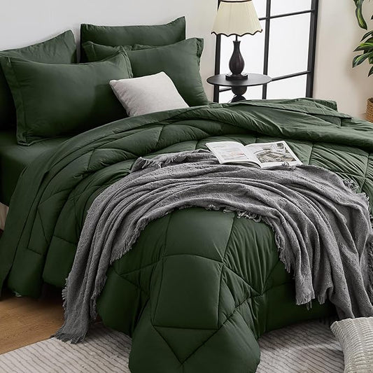 HEVUMYI Army Green Twin-XL Comforter Set - 5-Piece All Season Bed in a Bag Twin-XL, Ultra Soft Bedding Set with Comforter, Flat Sheet, Fitted Sheet, Pillowcases, Pillow Shams