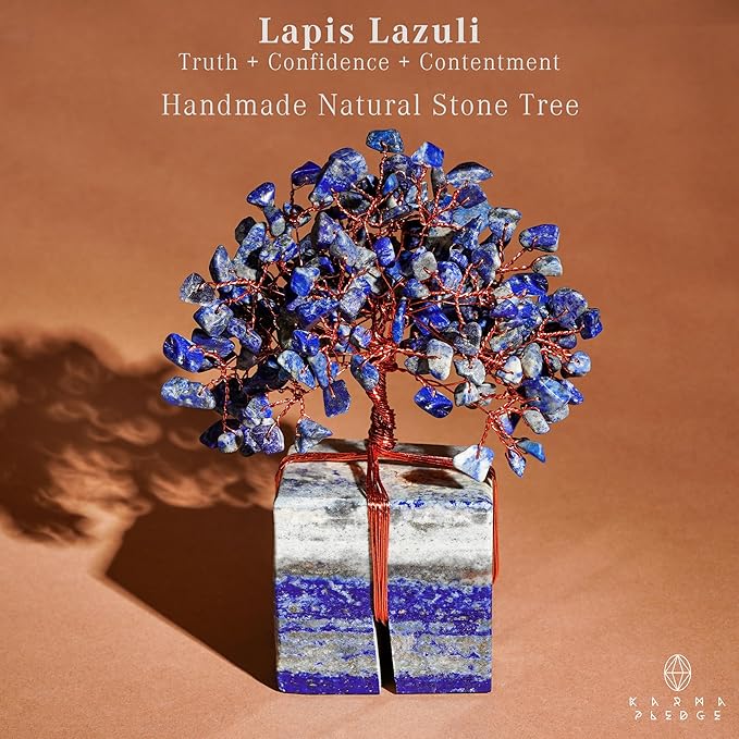 Crystal Tree for Birthday Gifts for Women, Handmade Raw Crystal Base Lapis Lazuli Chakra Healing Crystal Tree of Life for Positive Energy, Money, Good Luck, Christmas D챕cor, Home and Office Decor