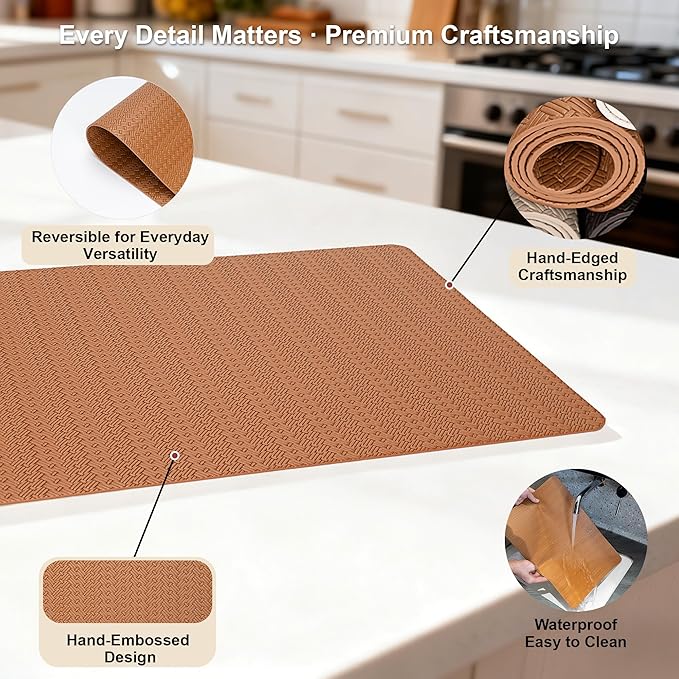 PROMATTOO Faux Leather Placemats Set of 6 – 17x12 Inch Vinyl Table Mats, Heat Resistant, Non Slip, Wipeable & Washable, Easy to Clean Dining Table Decor for Kitchen & Dining Room（Cinnamon Brown）