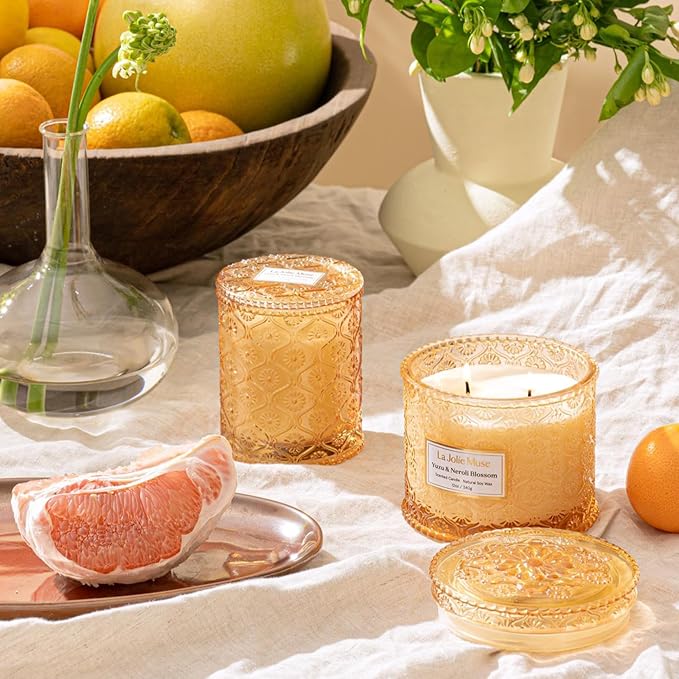 LA JOLIE MUSE Yuzu & Neroli Blossom Candle - Yuzu, Orange Blossom, Cedarwood | 12 oz Large 2-Wick Soy Wax Candle | 60 Hours Clean Burn | Citrus Scented Candle | Elegant Home D챕cor