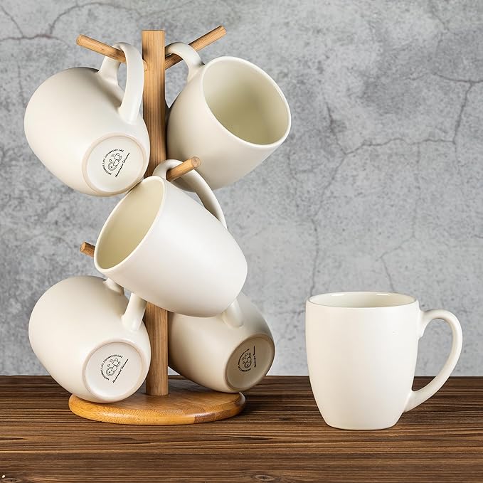 GBhome 12oz Coffee Mugs Set of 6, Large Ceramic Coffee Mugs for Man, Woman, Dad, Mom, Modern Coffee Mugs Set with handle for Tea/Latte/Cappuccino/Milk/Cocoa. Dishwasher&Microwave Safe,ivory