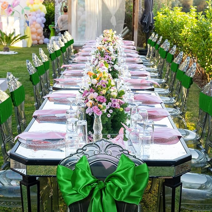 Bencailor 24 Pcs Emerald Green Satin Table Runner Bulk 12 x 108 Inches Long Table Runners Bright Smooth Fabric Tablecloth for Wedding Banquet Birthday Valentines St Patrick's Day Party Decorations