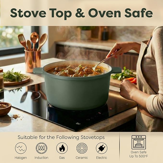 Gotham Steel 5 Qt Lightweight Dutch Oven Pot with Lid & Holders, Ceramic Non Toxic, Oven Safe & Even Heat Retaining Dutch Oven for Bread Baking Sourdough, Soup, Casserole, 70% Lighter than Cast Iron