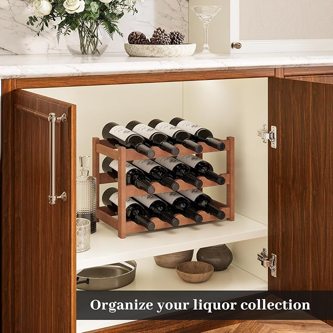 Wine Rack竊똁amboo Wine Storage Cabinet Shelf竊똂ountertop Wine Shelf- Freestanding Wine Holder for Kitchen & Pantry (Brown, 3-Tier)