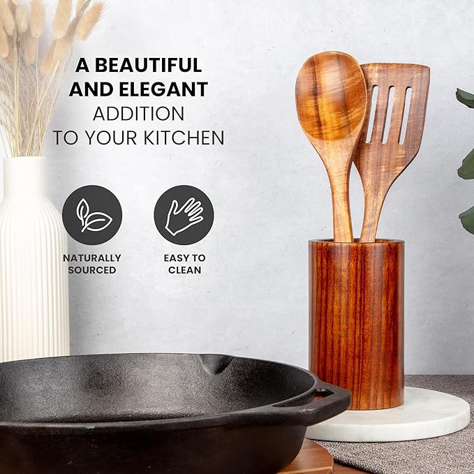 Zulay Kitchen Teak Wood Utensil Set ??2 Piece Large Wooden Cooking Spoon and Slotted Turner, Handcrafted Natural Teak Wood Kitchen Utensils, Durable, Nonstick Safe & Smooth Finish