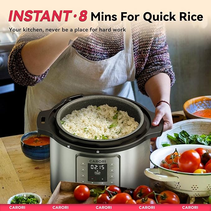 1200W 12-in-1 Electric Pressure Cooker 8Qt, Stainless Steel Pressure Cooker, Slow Cook Rice Cooker Steamer Saut챕, Yogurt Maker, Warmer & Sterilizer with Recipe, Safer Venting Design, Sliver