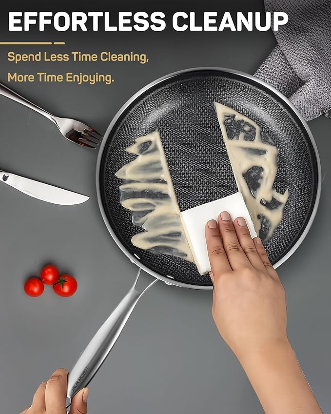 Stainless Steel Nonstick Frying Pan, Hybrid Ceramic 12-Inch Frying Pans, Stay-Cool Handle, PFAS & PFOA PTFE Free, Dishwasher & Oven Safe, Scratch-Resistant, Compatible with Induction & All Cooktops