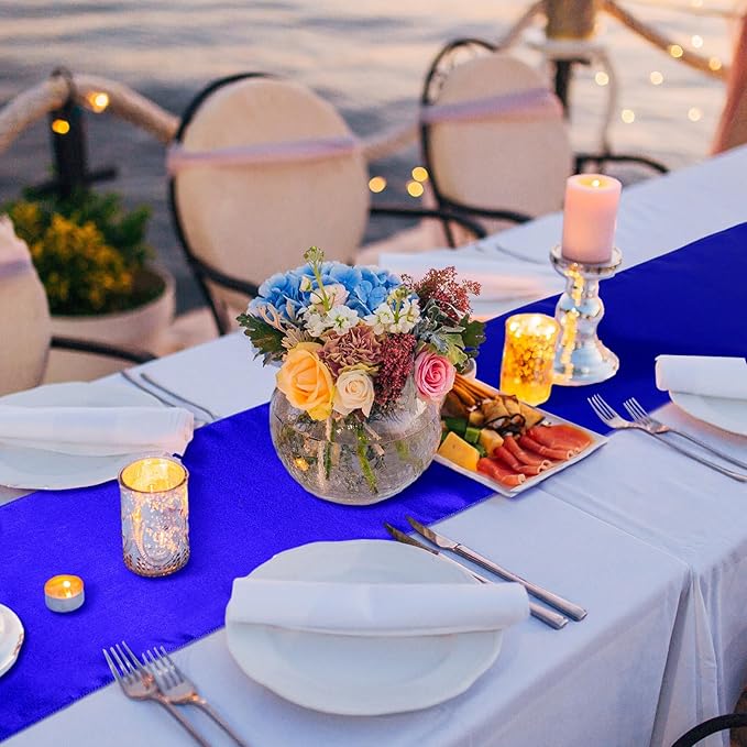 Bencailor 24 Pcs Royal Blue Satin Table Runner Bulk 12 x 108 Inches Long Table Runners Bright Smooth Fabric Tablecloth for Wedding Banquet Birthday Valentines St Patrick's Day Party Decorations
