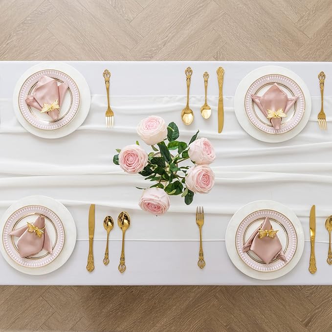 flohar 6Pack 9ft Chiffon Table Runner 14x108 Inch Sheer Romantic Table Runner for Wedding Birthday Party Bridal Shower Outdoor Decoration-Ivory