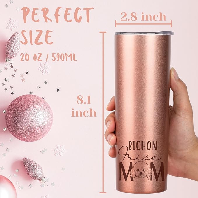 Onebttl Bichon Frise Gifts for Women, Bichon Lovers, 20 oz Rose Gold Insulated Tumbler - Bichon Frise Mom