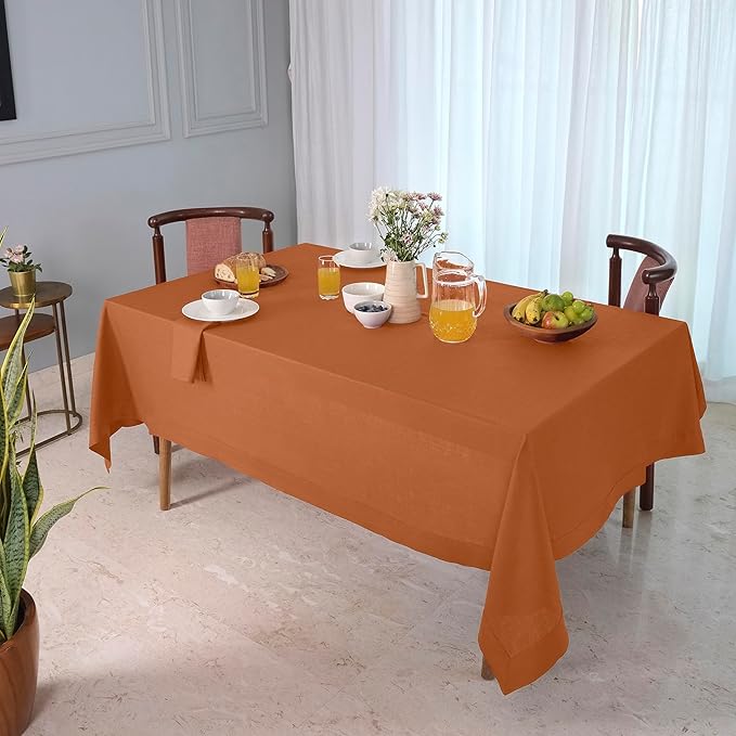 D'Moksha Homes Rust Linen Tablecloth 60 x 144 Inch - 100% Pure Linen Table Cloth for Rectangle Tables - Machine Washable Tablecloth for Spring, Easter