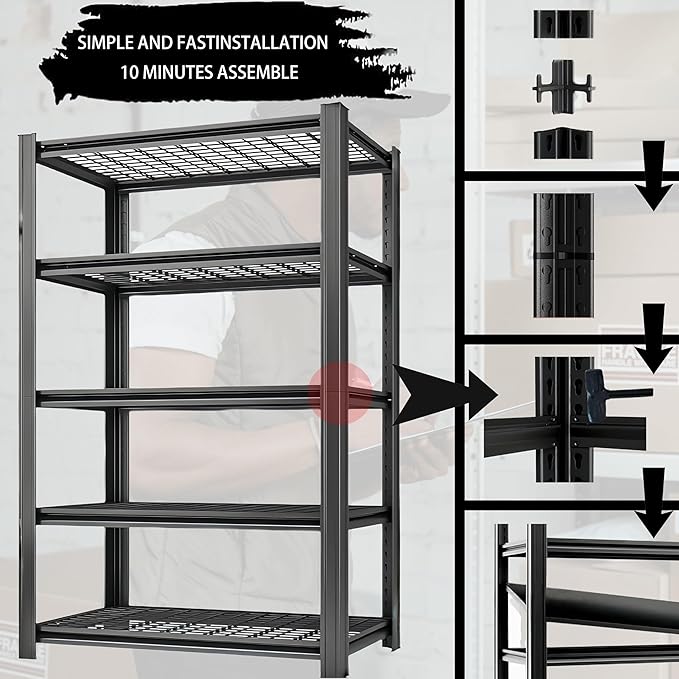 Storage Shelving Unit 6-Tier Heavy Duty Garage Shelves Metal Organizer Utility Rack for Kitchen Pantry Basement Pantry Warehouse Laundry Black 84" H x 55" W x 24" D 3000LBS