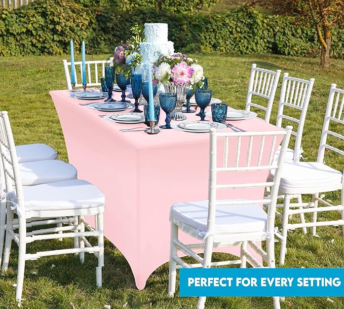 Utopia Kitchen Spandex Tablecloth 2 Pack [6FT, Pink] Tight, Fitted, Washable and Wrinkle Resistant Stretch Table Cloth Rectangle Cover for Trade Show, Weddings & Parties [72Lx30Wx30H Inch]