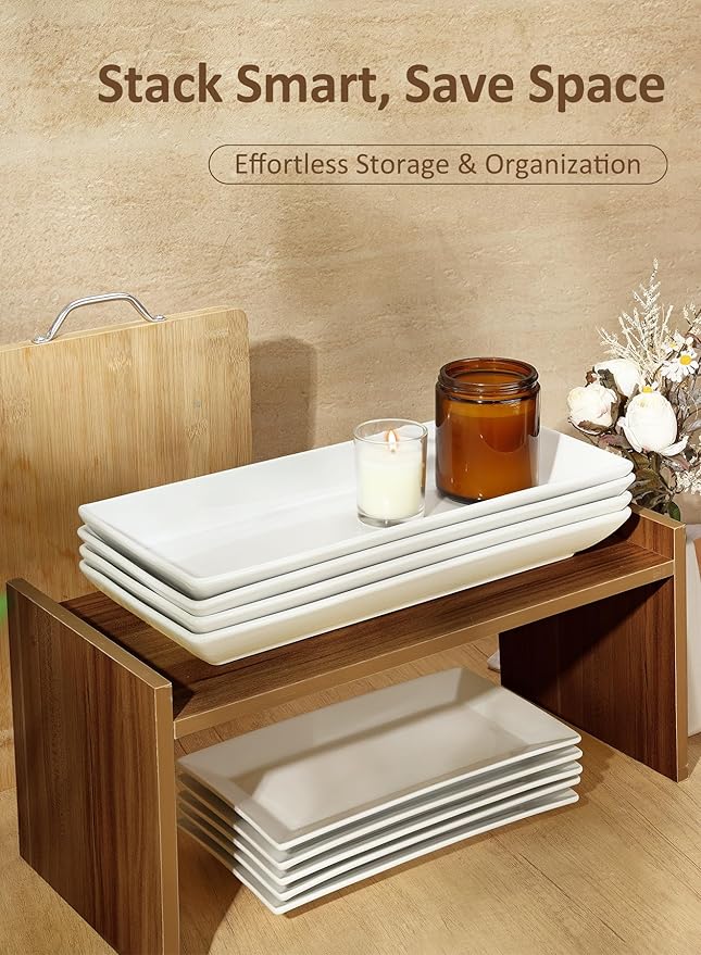 Yedio 14??White Porcelain Serving Platters, Elegant Large Rectangular Plates Trays for Dinner Parties, Appetizers, Sushi, Desserts & More, Microwave & Dishwasher Safe, Set of 4