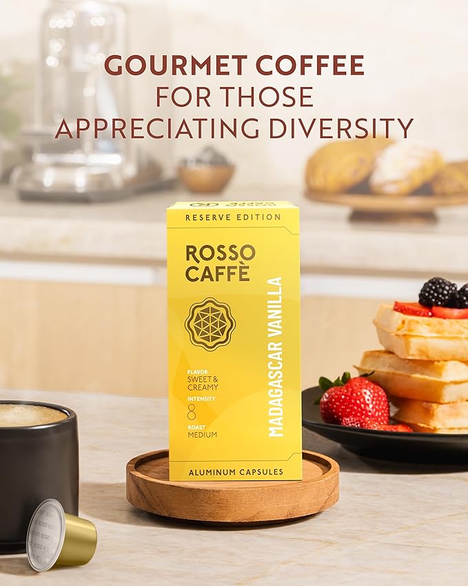 ROSSO CAFF횊 Espresso Coffee Pods for Nespresso Original Machines - 80 Capsules Flavored Pack, 4 Rich and Balanced Flavors (Chocolate, Vanilla, Cr챔me Caramel, Hazelnut) - Made in Italy