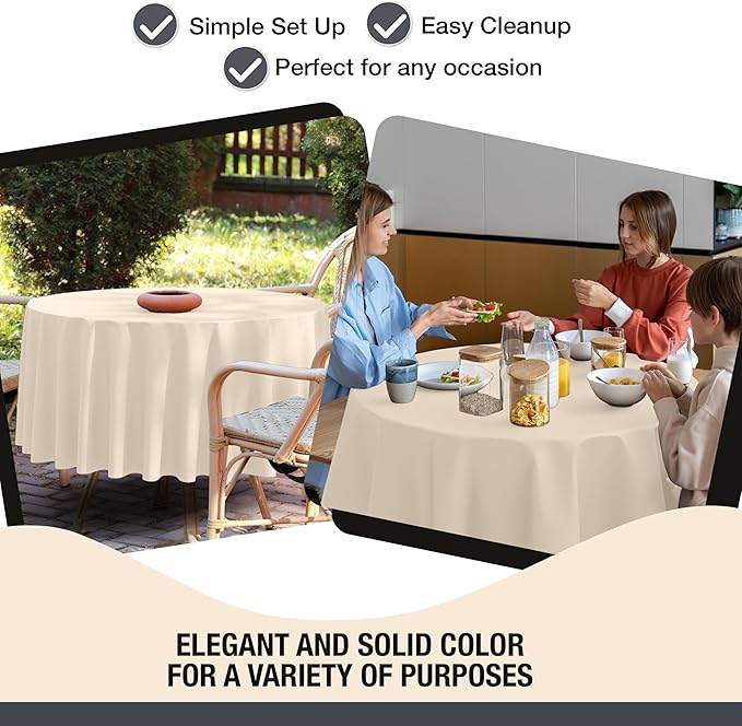 Party Solids 12-Pack Ivory Round Plastic Tablecloth Disposable ??Size: 70 Inches ??Round Plastic Table Cloths for Parties, Picnics & Formal Events