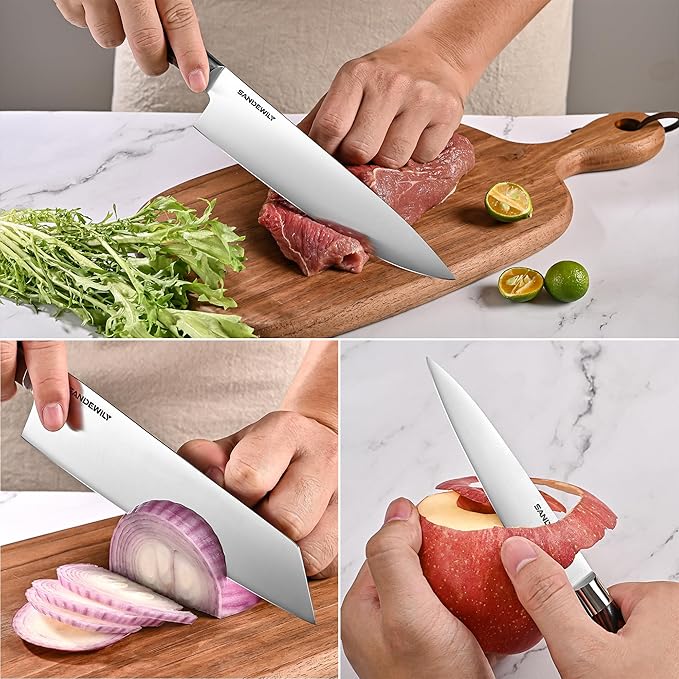 3-Piece Professional Chef Knife Set - Ultra Sharp Japanese Knives with High Carbon Stainless Steel Blades, Ergonomic PakkaWood Handles, and Sheaths in Gift Box for Home or Restarant