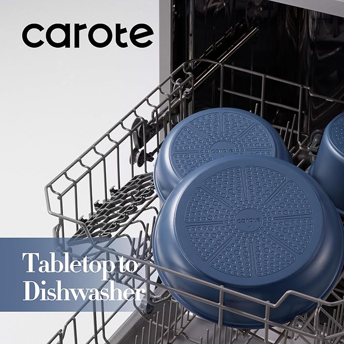 CAROTE 5pcs Pots and Pans Set Non stick,Cookware Set Detachable Handle,kitchen essentials,RV kitchen pot and pan,Induction Cookware,Oven Safe,PFOA PFOS FREE,Blue