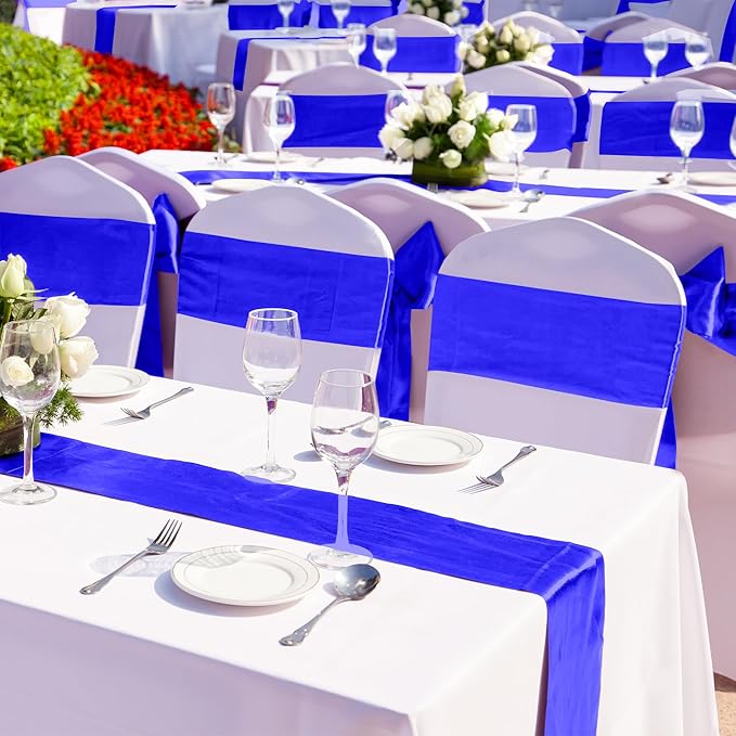 Aneco 4 Pack Satin Table Runner 12 x 108 Inch Long Bright Silk and Smooth Fabric Party Table Runner for Wedding Banquet Party Decoration- Royal Blue