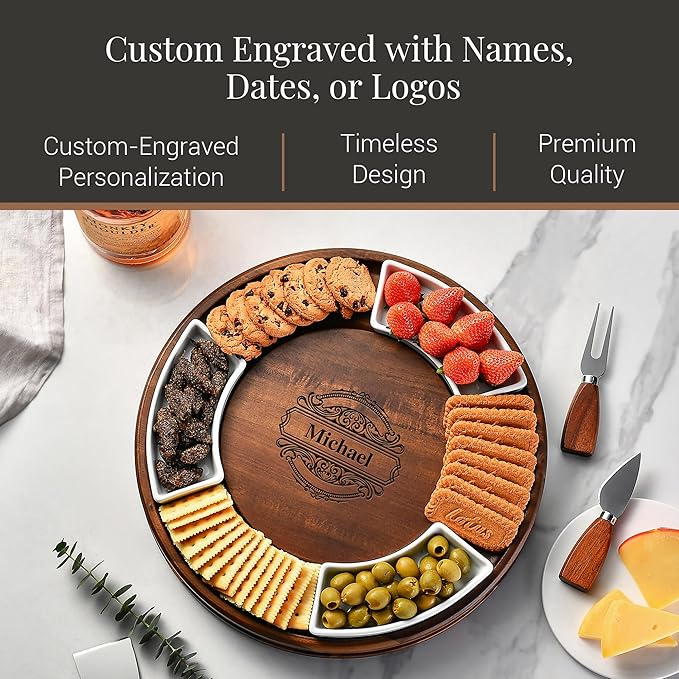 Shanik Acacia Wood Lazy Susan Cheese Board ??Rotating Serving Platter for Cheese, Charcuterie, Appetizers, and Snacks, Entertaining, Parties, and Family Gatherings