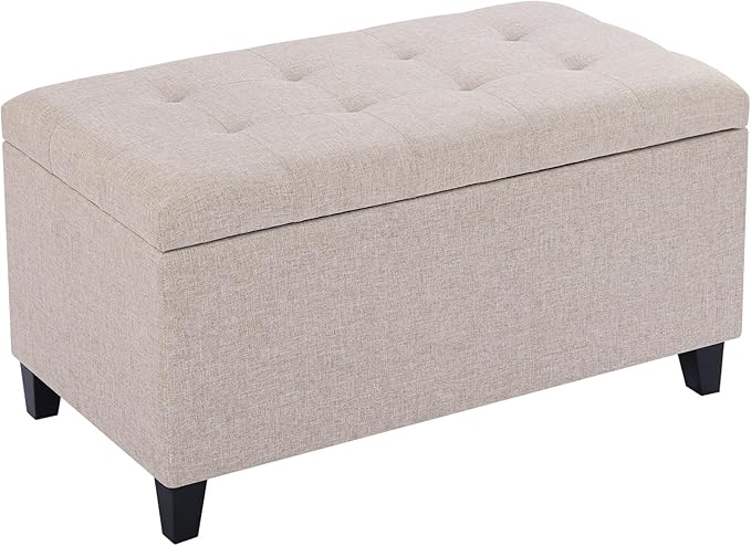 Asense Rectangular Lift Top Storage Ottoman Bench Footrest, Large Space (Linen-Beige)