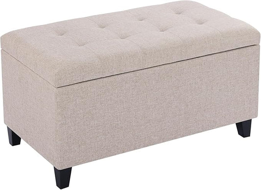 Asense Rectangular Lift Top Storage Ottoman Bench Footrest, Large Space (Linen-Beige)
