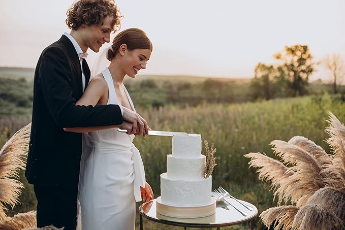 ROXBURGH Wedding Cake Knife and Server Set, Engraved Mr and Mrs Silver Forks Cake Cutting Set Pie Dessert Servers for Wedding Anniversary Bridal Shower Engagement