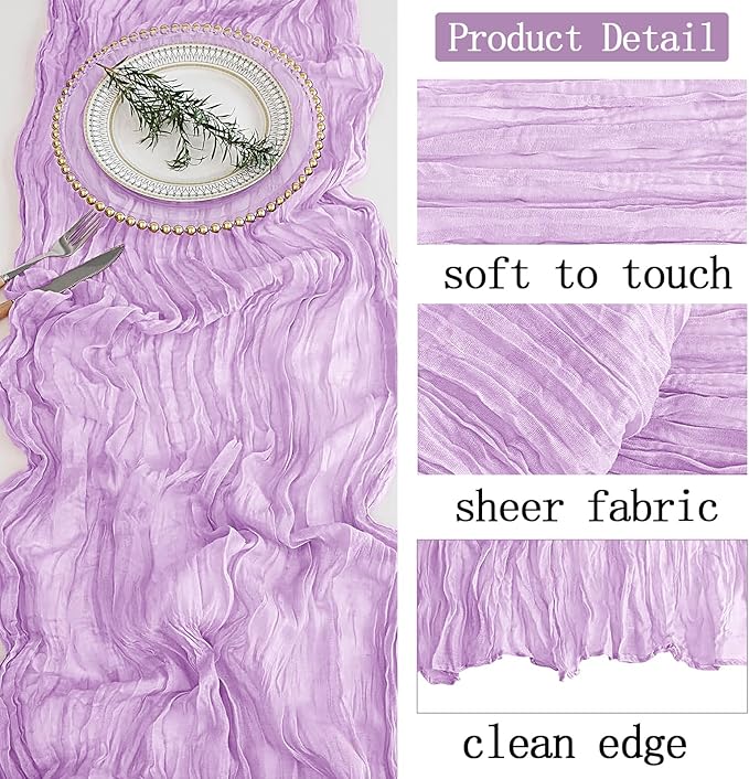 8 Pack Lavender Cheesecloth Table Runner 20 x 120 inch Gauze Table Runners 10 FT Long,Semi Sheer Boho Cheese Cloth Fabric Table Runner Bulk for Wedding,Party,Baby Shower,Bridal Shower Decoration