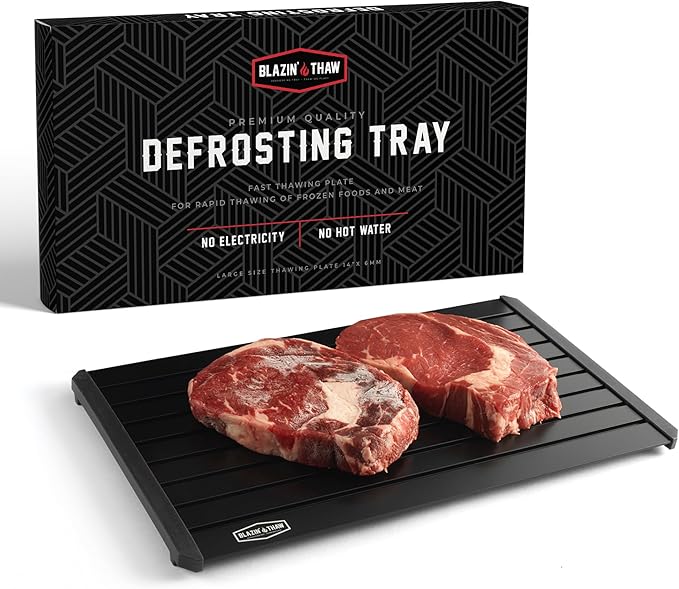 BLAZIN' THAW Defrosting Tray for Frozen Meat | 14??Large-Size | Aluminium Plate for Thawing Frozen Food | Natural Thawing Process | No Microwaves, No Cold/Warm Water Required |