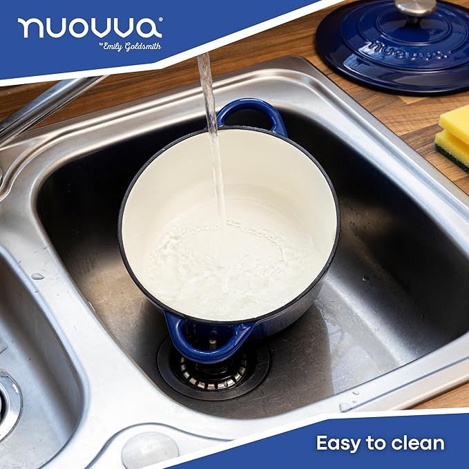 Cast Iron Pot with Lid ??Non-Stick Ovenproof Enamelled Casserole Pot, Oven Safe up to 500째 F ??Sturdy Dutch Oven Cookware ??Dark Blue, 5-Quart, 24cm ??by Nuovva